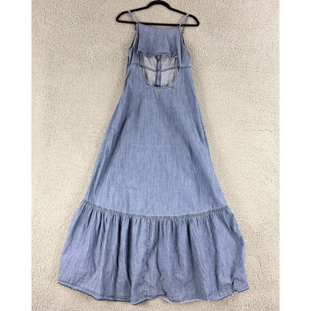 Free People Maxi Dress Women S Blue Chambray Button Front Cutout Ruffle High Low - Picture 8 of 11